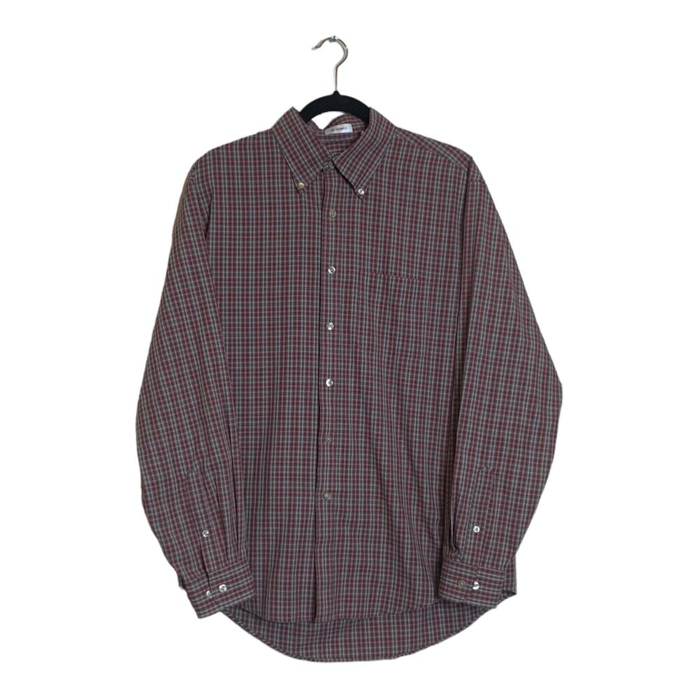 Van Heusen Red and Black Plaid Casual Button Down Shirt